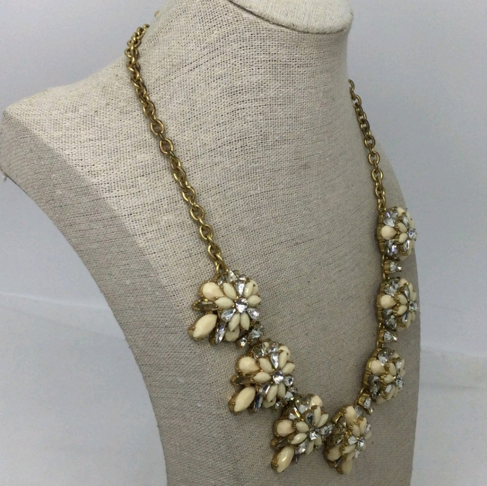 J. Crew Clear & Off White Rhinestone Statement Necklace - Picture 3 of 5